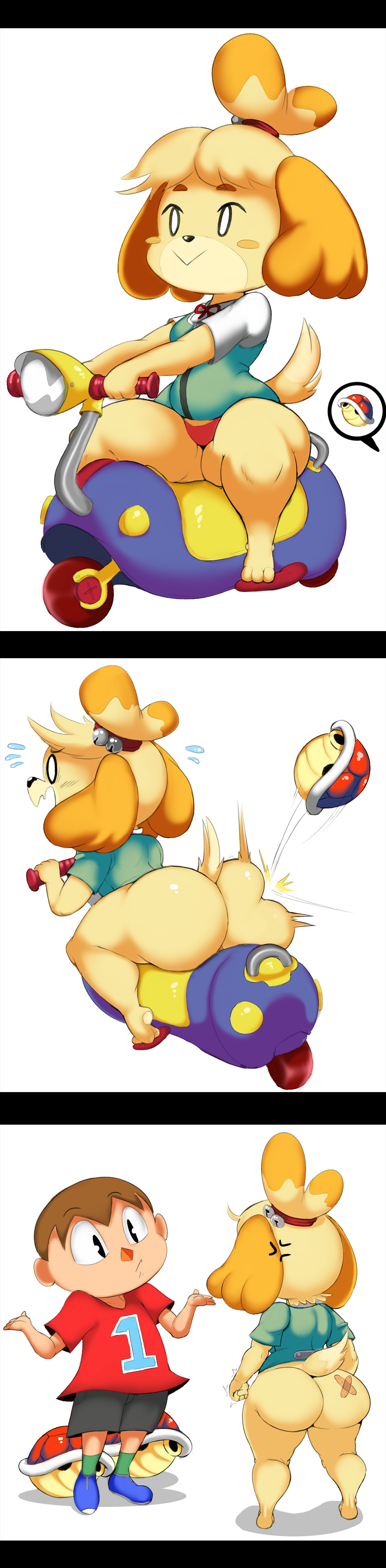 1boy 1girl animal_crossing ass big_ass furry isabelle_(animal_crossing) multiple_views nintendo panties under_boob