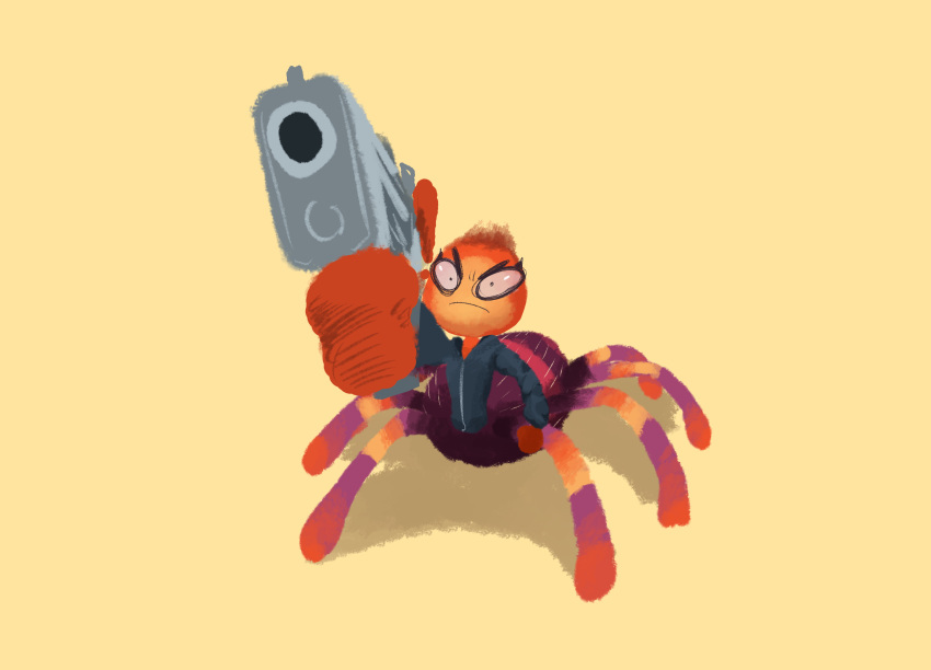 1girl 1girl angry black_eyes breasts coolerinker eyebrows eyeshadow furry furry_only gun hair hairy hairy_legs inker_comics inkershike jacket looking_at_viewer ms._tarantula_(the_bad_guys) sole_female spider spider_girl tarantula teeth the_bad_guys weapon