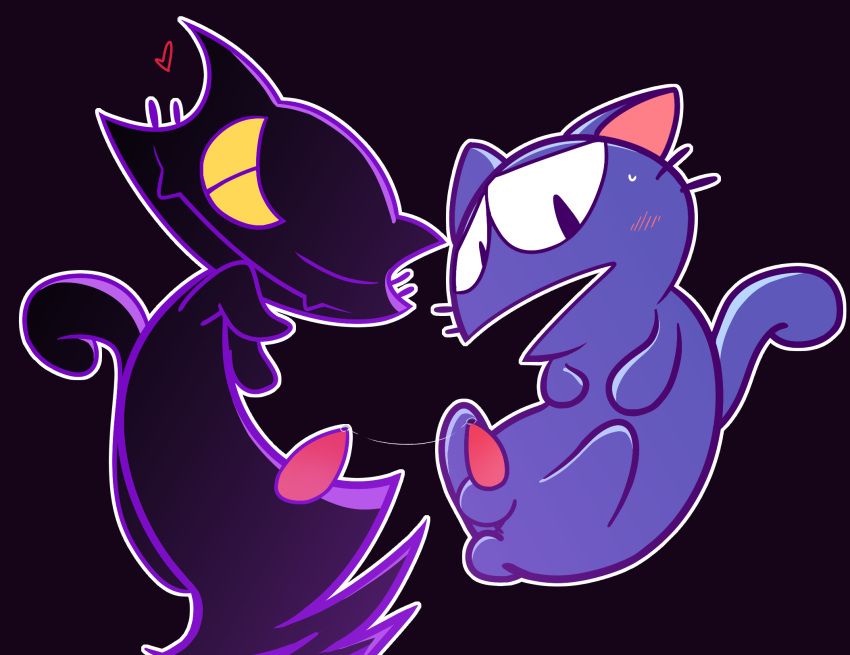 2021 animal_ears balls bitterchoco1025 black_background blush bodily_fluids cat cat_tail domestic_cat erection felid feline felis genital_fluids genitals heart high_res male mammal one_eye_closed penis popoi_(puyo_puyo) precum precum_string puyo_puyo simple_background sweat tail tapering_penis tentacle yaoi