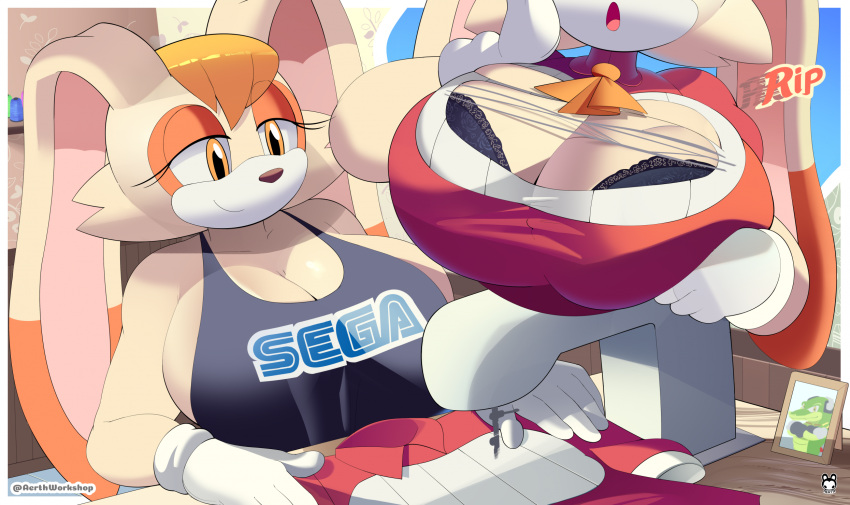 1girl 4kids_entertainment aerth anthro anthropomorphic bra breasts casual cleavage female fit malfunction milf motherly rabbit sega solo sonic_the_hedgehog_(series) sonic_x stitching tanktop tms_entertainment vanilla_the_rabbit wardrobe wardrobe_malfunction