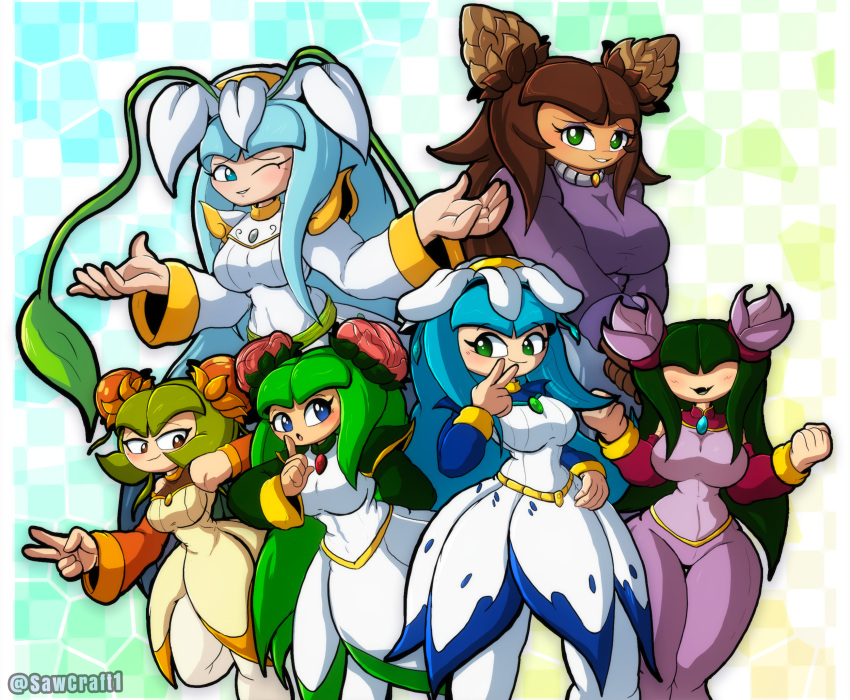 2025 4kids_entertainment 6girls aged_up alien_girl alien_humanoid alien_look_like_human alternate_eye_color artist_name belt belt_skirt beltskirt big_breasts blue_clothes blue_clothing blue_dress blue_eyes blue_pseudo_hair breasts brown_pseudo_hair chrysanthemum_the_seedrian clothes clothing cosmo_the_seedrian cosmo_the_seedrian_(adult) daisy_the_seedrian dress earthia_the_seedrian elemental_creature eyes_behind_hair female female_only flora_fauna flower_(anatomy) galaxina_the_seedrian green_clothes green_clothing green_dress green_eyes green_pseudo_hair hair_covering_eyes high_res high_resolution huge_breasts multiple_girls non-mammal_breasts orange_clothes orange_clothing orange_dress orange_eyes pants plant_girl plant_humanoid purple_bottomwear purple_clothes purple_clothing purple_dress purple_eyeshadow purple_pants purple_topwear red_flower sawcraft1 seedrian sonic_(series) sonic_the_hedgehog_(series) sonic_x starla_the_seedrian tms_entertainment two-tone_dress two_fingers_up white_clothes white_clothing white_dress white_flower white_topwear