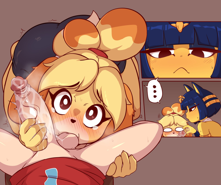 1girl 2025 2boys absurd_res animal_crossing ankha ankha_(animal_crossing) anthro ball_suck ball_sucking balls big_ass big_breasts big_penis blue_hair breasts canid canine canis caught digby_(animal_crossing) domestic_cat domestic_dog erection faceless_character faceless_female faceless_human felid feline felis female foreskin foreskin_folds fully_retracted_foreskin fur genitals group hair high_res human human_on_anthro inner_foreskin intact interspecies large_ass large_butt large_penis male male/female mammal nintendo oral penis prokylan retracted_foreskin sex shih_tzu sucking sucking_testicles toy_dog trio uncircumcised uncircumcised_penis uncut vein veiny_penis villager_(animal_crossing) yellow_body yellow_fur