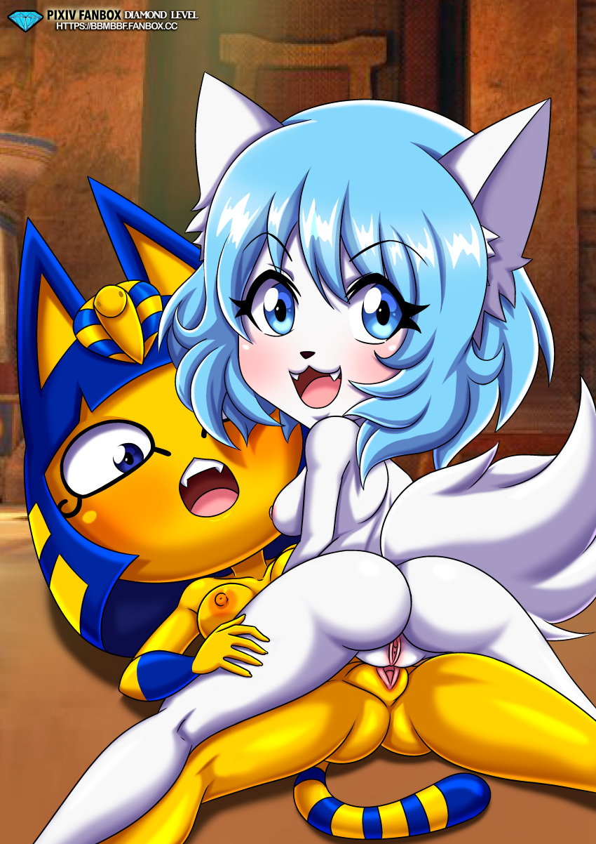 animal_crossing ankha ass bbmbbf cat crossover female/female furry nintendo palcomix pussy wolf wolfychu