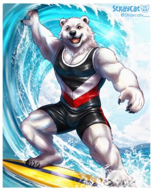 Surfing polar bear furry illustration I just finished 🐻‍❄️🌊(OC)