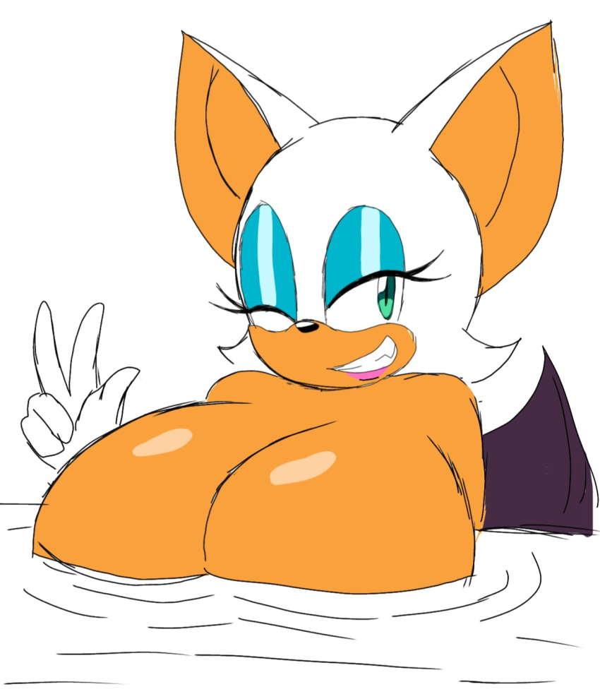 1girl bat big_breasts female momiji_(artist) nude nude_female rouge_the_bat sega smile solo sonic_(series) sonic_the_hedgehog_(series) winking_eye