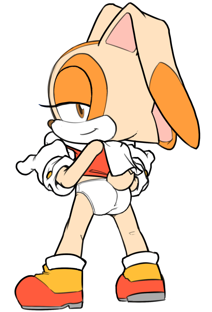 1girl ass butt cream_the_rabbit dress_lift furry looking_at_viewer looking_back panties rabbit rabbit_ears rabbit_girl rabbit_tail sega solo solo_female sonic_(series) sonic_the_hedgehog_(series) underwear white_panties