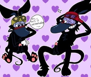 Hentai Zoo – 2boys anthro arms behind head barefoot black fur blue eyes blush chest fur