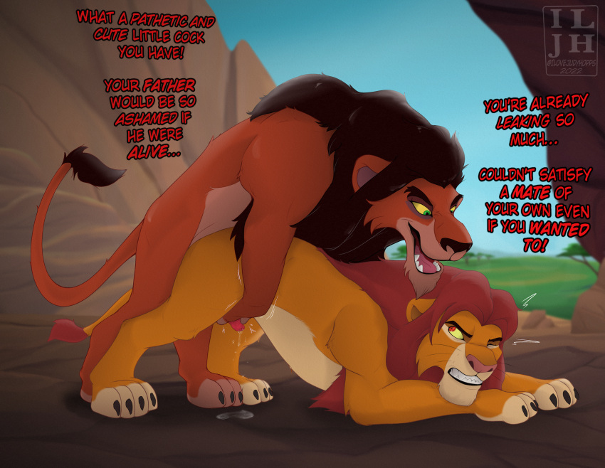 2boys anal anal_penetration anal_sex angry animal_genitalia anthro anthro_only black_hair black_nose brown_fur clenched_teeth day defeated defeated_hero defeated_male disney doggy_position english_text evil_smile family family_sex forced forced_yaoi from_behind_position genitals green_eyes hero humiliation incest lion looking_at_another looking_back male/male male_only maledom malesub mammal multiple_boys naughty_face one_eye_closed open_mouth outdoor_sex outside penetration penis pink_nose rape red_eyes red_hair rivals rock scar_(the_lion_king) sex sharp_teeth simba smile talking teeth text the_lion_king the_lion_king_(1994_film) uncensored uncle_and_nephew villain wince yaoi yellow_fur yellow_sclera