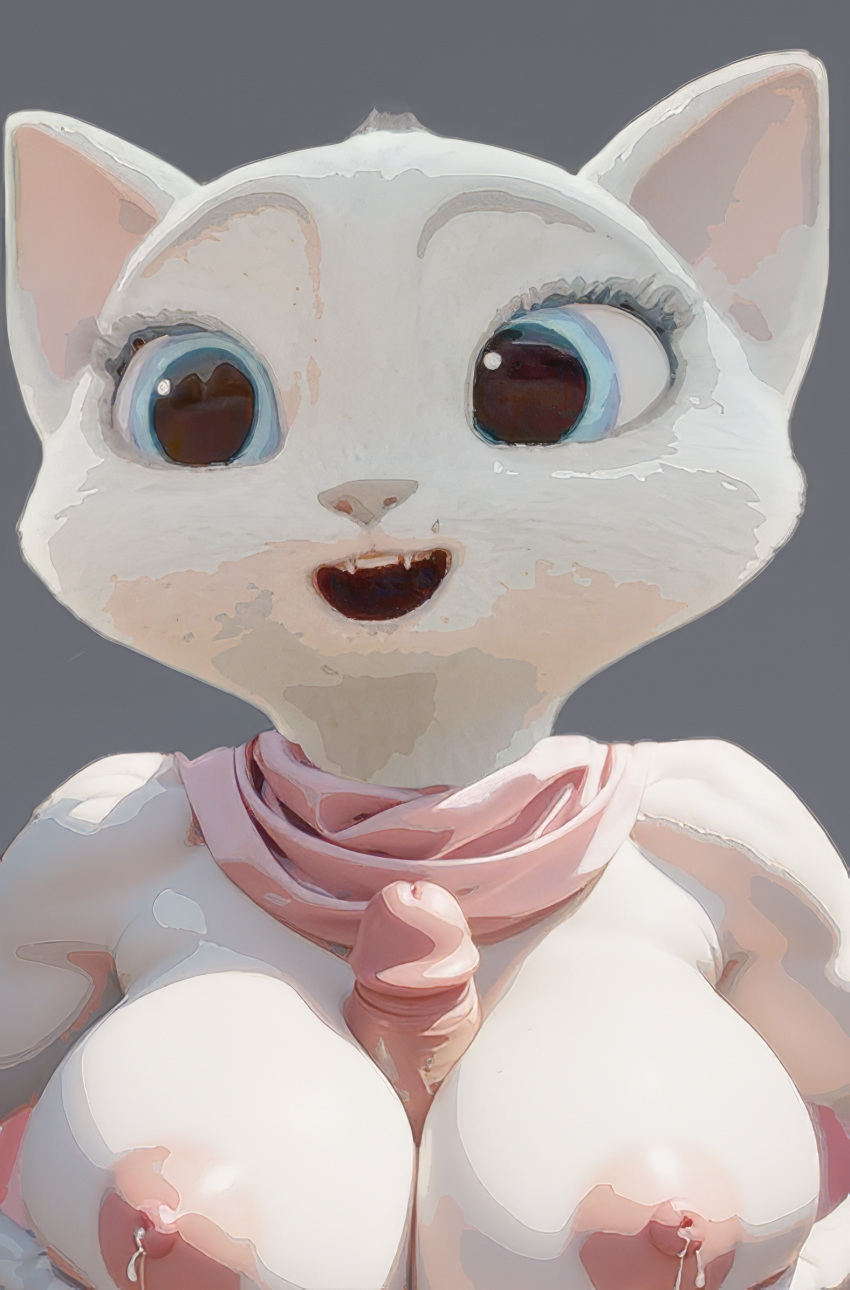 1boy 1girls ai_generated big_eyes blue_eyes breasts cute dreamworks dulcinea erection feline high_res human interspecies lactation long_eyelashes mammal mouth_open netflix nipples paizuri penis pov realistic round_breasts scarf sharp_teeth shrek_(series) simple_background the_adventures_of_puss_in_boots white_fur